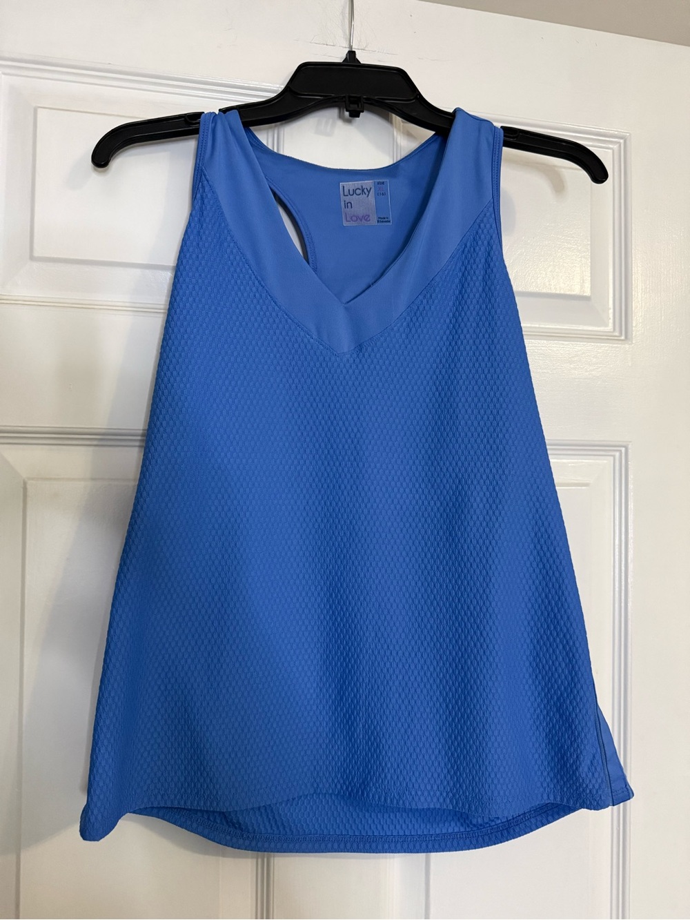 Lucky in Love Bright Blue Racerback V-Neck Athletic Tank